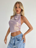 Half-High Collar Hanging Neck-Laught Sling With Metallic Luster Repair Vest Outside The Hot Girl Trend Girl Dress HZ1208