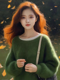 This Year's Popular Green Horse Sea Hair Sweater Women's Autumn And Winter Lazy Style Design Is Super Good-Looking Thick Small Fragrant Blouse HZ1208