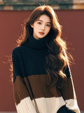 Black-Brown High-Necked Sweater Women's Autumn And Winter New Korean Atmosphere Soft Languid Outside Wearing Knitwear Tops HZ1208