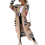 2025 Long Striped Knitted Cardigan Large Version Of Loose Long-Sleeved Sweater Coat Woman HZ1208