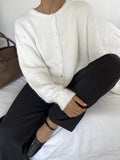 Hot White With Soft Knitted Cardigan Female Retro Buckle Gray Wool Sweater Coat In Wind HZ1208