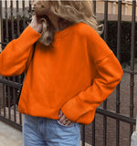 Autumn And Winter Explosion Of Women's Knitted Shirt Round-Neck Solid Color Loose Sweater HZ1208