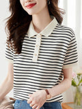 Striped Polo Collar Top Women's Summer 2025 New Age-Reduced Gas Chic Short-Sleeved T-Shirt Women's Summer Dress HZ1208