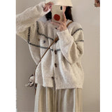 Horn Buckle Loose Retro Sweater Cardigan Women 2025 Autumn And Winter New Round-Necked Collared Flower Knitted Coat HZ1208