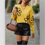 Mahua V-Neck Solid-Colored Open-Shirt Autumn And Winter Lazy Lantern Sleeve Loose Single-Caught Sweater Coat Woman HZ1208