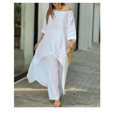 2025 New Women's Cotton And Cotton Fashion Casual Large Code Irregular Long-Sleeved Set Of Wide Leg Pants Two Sets HZ1208