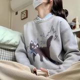 Vintage Academy Wind Knitted Sweater Woman Design Sensing Cat Pattern Lazy Small Knitted T-Shirt Winter HZ1208