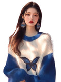 2025 Early Autumn New Sweater Small Korean Languid Wind Hit Klein Blue Butterfly Print Knitting Top HZ1208