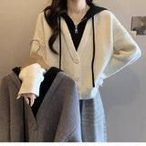 Large-Size Fake Two Short Hooded Sweater Coat Women Autumn Fat Mm Thin Belly Knitted Shirt Topess HZ1208