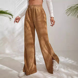 2025 Autumn And Winter New Women's High-Waisted Slacks Solid Color Corduroy Splicing Open Trousers Women HZ1208