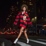 Trendy Wind Stripes Crash V-Neck Polo Print Tops Loose Casual Languid Fashion Design Woman HZ1208