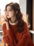 This Year's Popular Beautiful Orange Round-Neck Sweater Women Wear Loose Knitting Tops In Autumn And Winter With A Small Fragrant Wind HZ1208
