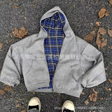 Zippered Open-Shirt 2025 New Lattice Garlet Printing National Tide Treasure Boy Hoodie HZ1208