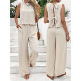 2025 Summer Women's Fashion Ice Silk Sleeveless Vest Casual Pants Set New HZ1208