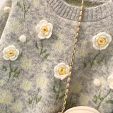 New Autumn And Winter Heavy Industry Flowers Women Knitted Cardigan Fashion Women Sweet Sweater Women Coat Top HZ1208