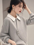 Crash Gray Fake Two Knitted Sweater Women's Autumn And Winter Korean Atmosphere Relaxed Leisure Polo Collar Top HZ1208