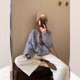Korean Version Of Gray Loose Hand Embroidered Sweater Coat Women In Autumn And Winter Outside The Lazy Wind Soft Knitted Cardigan HZ1208
