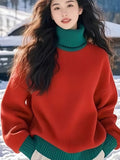Red Turtleneck Sweater Female Gas Bottom T-Shirt 2025 New Christmas And Autumn Winter Beautiful Outside Wearing Knitted Shirt Top HZ1208