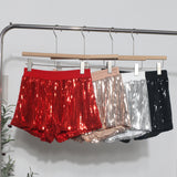 Real Shooting Babes Shiny Shiny Splicing Loose Waist Shorts Design Feel Thin Broad Leg Hot Pants 9053 HZ1208