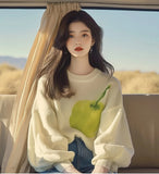 This Year's Popular Beautiful Sweater Niche Loose Thin Lazy Wind Apricot Print Knitted Bottom Shirt Woman HZ1208