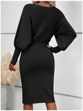 Women's Knitted Sweater Skirt Temperament Round Neck Long Sleeve Sexy Solid Color To Show Thin Ass Skirt HZ1208