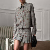 Exploding Plaid-Print Set Shirt-Style Jacket With Hundreds Of Folded Skirt Autumn And Winter Crumuml Flower Design Sweet Retro Woman HZ1208