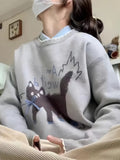 Vintage Academy Wind Knitted Sweater Woman Design Sensing Cat Pattern Lazy Small Knitted T-Shirt Winter HZ1208