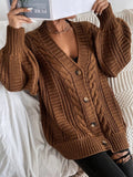 Mahua V-Neck Solid-Colored Open-Shirt Autumn And Winter Lazy Lantern Sleeve Loose Single-Caught Sweater Coat Woman HZ1208