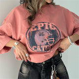 High Street Trend Fashion To Do Old Washing Printing T-Shirt With Seven-Sleeve Top Loose Oversize Women HZ1208