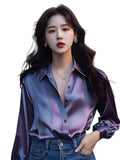 Purple Dingy Shirt Women's Dress Spring 2025 New French Light Luxury Niche Design Shirt Unique Beauty Top HZ1208