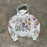 Autumn/Winter 2025 Men's And Women's Hooded Sweatshirt Zipper Graffiti ID Card Print Long-Sleeved Hoodie Coat HZ1208