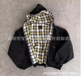 Zippered Open-Shirt 2025 New Lattice Garlet Printing National Tide Treasure Boy Hoodie HZ1208