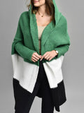 Spring And Autumn Classic Splicing Color Knitted Sweater Cardigan Women's Fashion Hooded Loose Casual Coat HZ1208