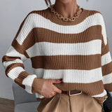2025 Autumn And Winter New Personality Hit Color Knitted Shirt Color Stripe Loose Sweater HZ1208