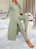 Temu Autumn And Winter Design With A Sense Of Round Neck Opening Fork Long Coat Trousers Casual Fashion Set HZ1208