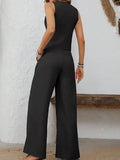 2025 Women's Summer Two Sets Of Buttons And Two Sets Of Short Vests And Wide-Legged Pants HZ1208