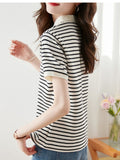 Striped Polo Collar Top Women's Summer 2025 New Age-Reduced Gas Chic Short-Sleeved T-Shirt Women's Summer Dress HZ1208