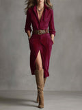 Mid-Term Autumn And Winter 2025 Autumn And Winter Velvet Temperament Buckle Shirt Collar Long Dress With Belt HZ1208