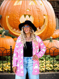 Halloween Ghost Pattern Long Knitted Open Shirt In Autumn And Winter Long Loose Sweater Coat Woman HZ1208