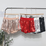 Real Shooting Babes Shiny Shiny Splicing Loose Waist Shorts Design Feel Thin Broad Leg Hot Pants 9053 HZ1208