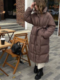 2025 Leisure Collection Waist Thin Long Bread Cotton Clothes Women Thick Warm Cotton Coat Brown HZ1208
