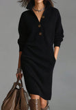 2025 New Autumn Casual Button Collar Loose Straight Knitted Long Sweater Skirt HZ1208