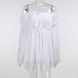 21154 Chiffon Shoulder Irregular Dress Girded Suit Temperament Commuting Short Skirt HZ1208