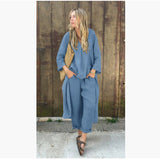 2025 Explosion Of Women's Summer Pocket V-Neck 2 Sets Of Solid Color Loose Women's Clothing HZ1208