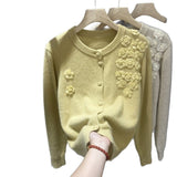 Solid-Color Flower Embroidery Design Blouse With Ocean Knitted Cardigan Long-Sleeved Temperament Minus Age Casual Sweater Woman HZ1208
