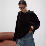 260G Fine Comb Cotton Solid Long-Sleeved T-Shirt Women Hot Loose Leisure Collar Top High Quality HZ1208