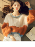 Orange Stitched-In Printed Knitted Sweater 2025 Autumn And Winter New Korean Niche Design Soft-Clip Collar Top HZ1208