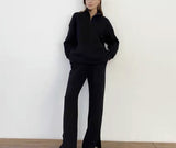 Hot Selling Solid Cotton Jacket Set Zipper Plus Velvet Loose Top Sports Pants Women HZ1208