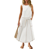 TK Hot 2025 New Summer Vacation Sleeveless Vest Half-Dress Cotton-Song Set Two-Piece Set HZ1208