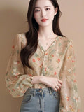 2025 New Burst Spring Summer French Beauty High-End Feel Shirt Blouse Broken Snowflake Long-Sleeved Shirt Women Summer HZ1208
